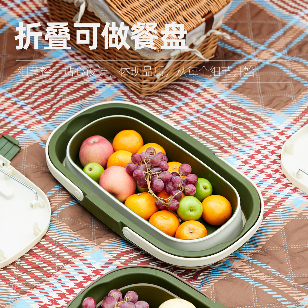Portable factory carry-on lid hand-held dust-proof picnic table storage basket camping outdoor folding picnic basket