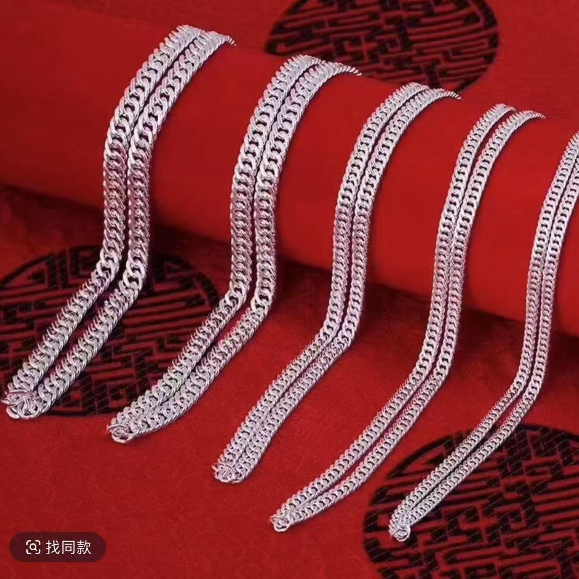 男士粗款古巴项链足银999霸气马鞭链实心大气嘻哈潮男个性平板链