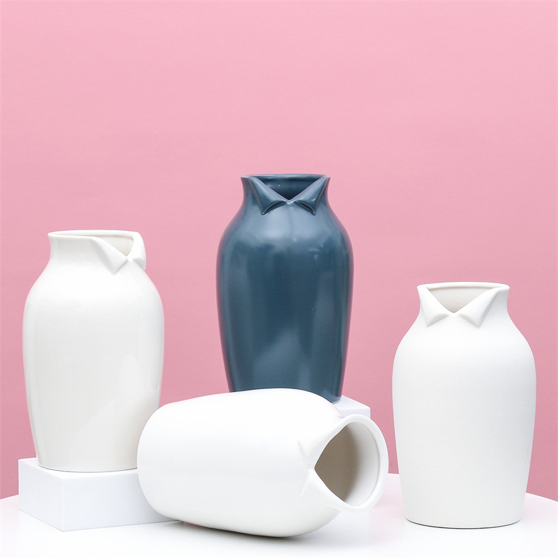 Estilo nórdico florero de cerámica arreglo de flores decoración de la sala de estar blanca artesanía creativa decoración suave hogar arte flor dispositivo