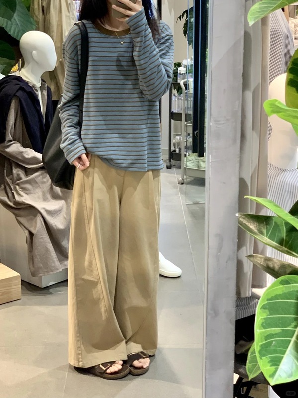 MISSMAR 蓝黄撞色条纹长袖T恤女秋季韩系慵懒宽松休闲针织打底衫|undefined