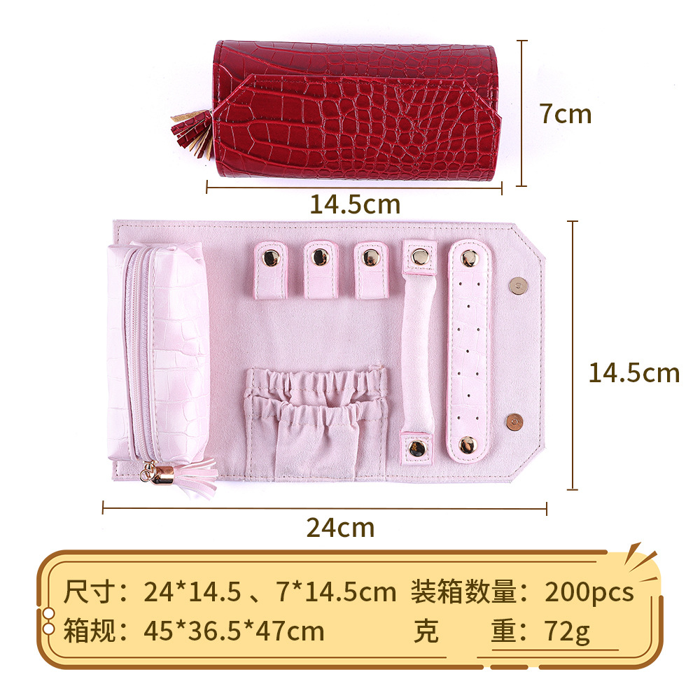 Multifuncional joyería Portátil Bolsa de almacenamiento de mano cocodrilo patrón de fibra de franela joyería caja de joyería rollo de joyería en stock