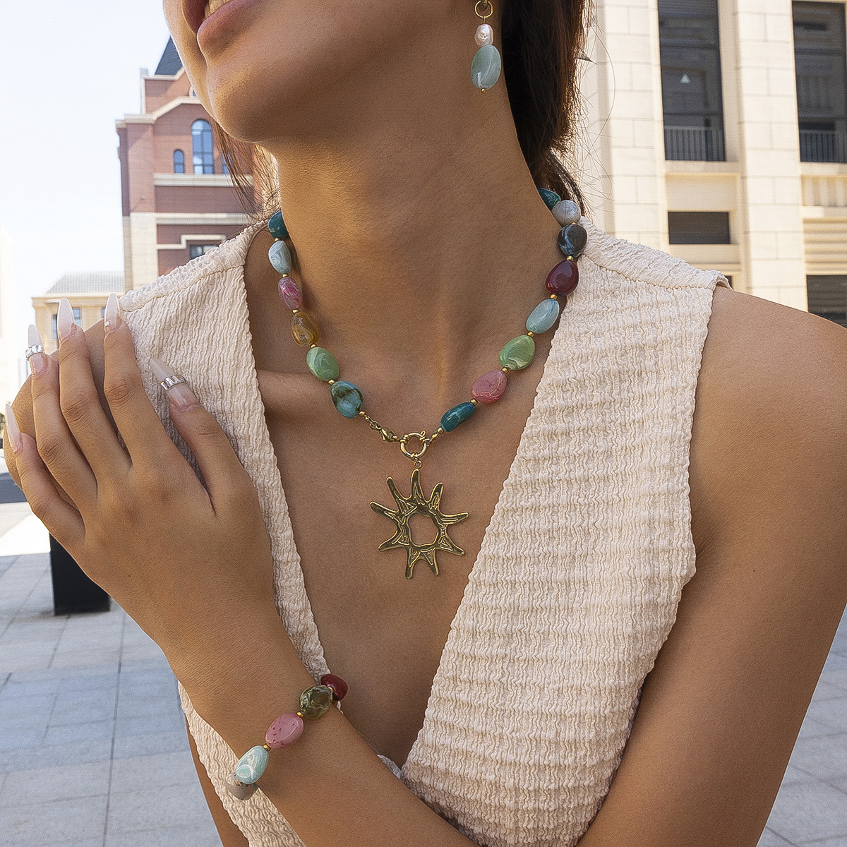 Tina Europa y los Estados Unidos transfronterizos de verano pequeños frescos collares de cuentas de color ligero lujo alta sensación de joyería de mujer al por mayor
