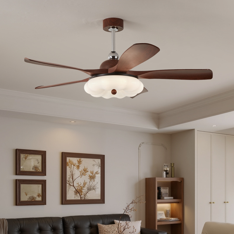 Nordic Mid-Century Style Ceiling Fan Lamp Restaurant Office Retro Fan Lamp Bedroom Cream Eye Protection Silent Fan Lamp