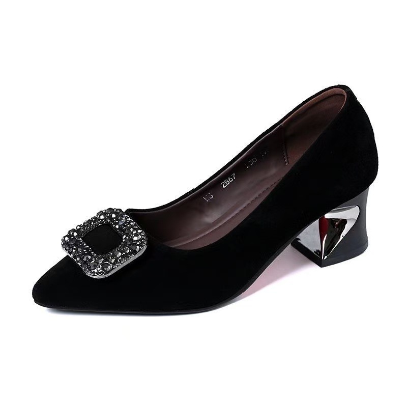 Zapatos de tacones altos de primavera y otoño, tacones delgados de diamante, calzado no se cansa, punta punta cuadrada, zapatos de hebilla única, temperamento nuevo, explosión