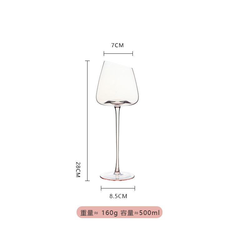 약간 결함 오목한 바닥 비스듬한 플라밍고 레드 와인 유리 간단한 패키지