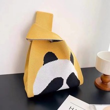 成都熊猫多巴胺手提包女针织毛线水桶包日韩版百搭手拎托特包方包