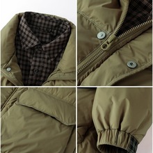 2023冬季保暖衬衫拼接假两件立领羽绒服夹克男士白鸭绒面包服外套