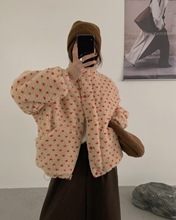 实拍 韩版休闲羊羔毛外套 加厚保暖爱心印花 夹棉棉衣