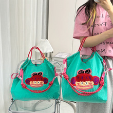 小众春夏2024新款可爱环保刺绣购物袋大容量手提单肩斜跨学生女包