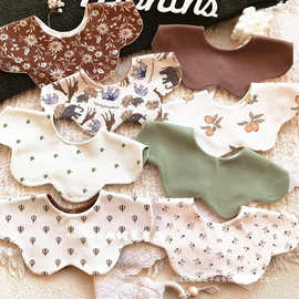 韩版宝宝口水巾双面围兜婴儿围嘴度可旋转花瓣柔软饭兜