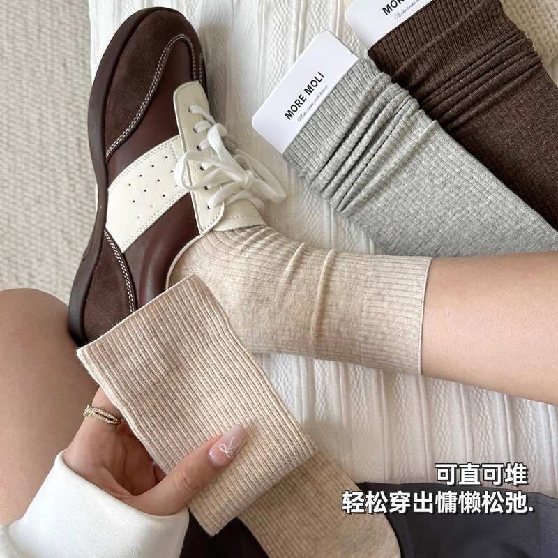 纯色堆堆袜子女棉质吸汗透气弹力无骨中筒袜抑菌防臭诸暨袜子批发|undefined