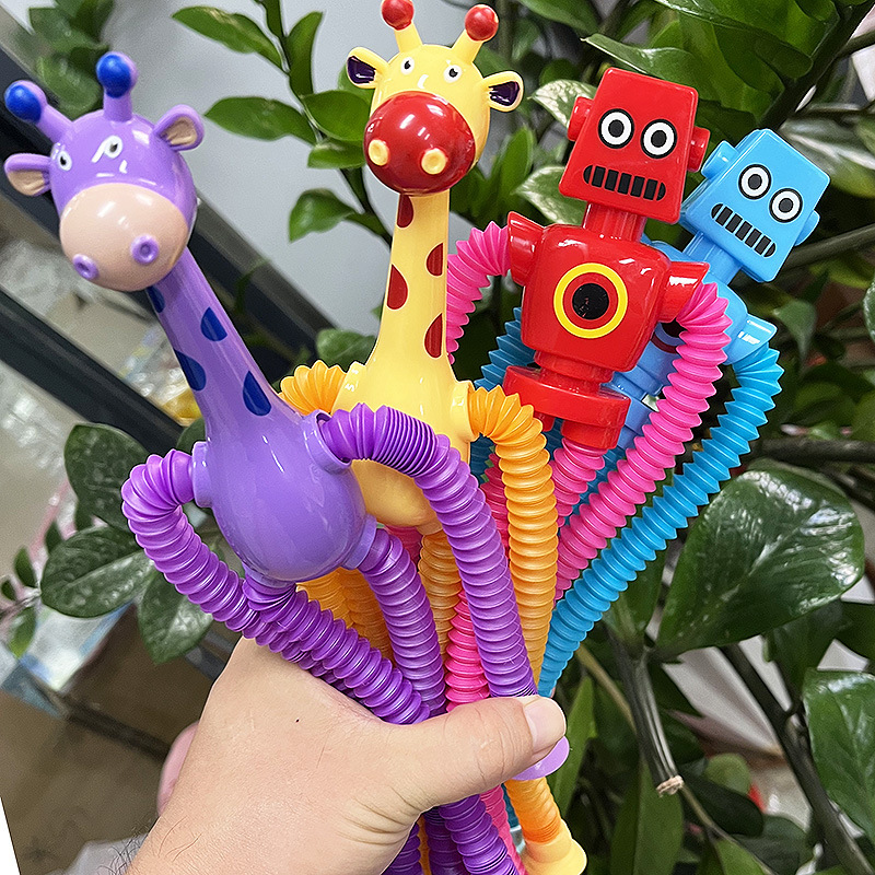 Cross-border luminous variable suction cup giraffe telescopic tube cartoon stretch tube giraffe puzzle novelty decompression toy