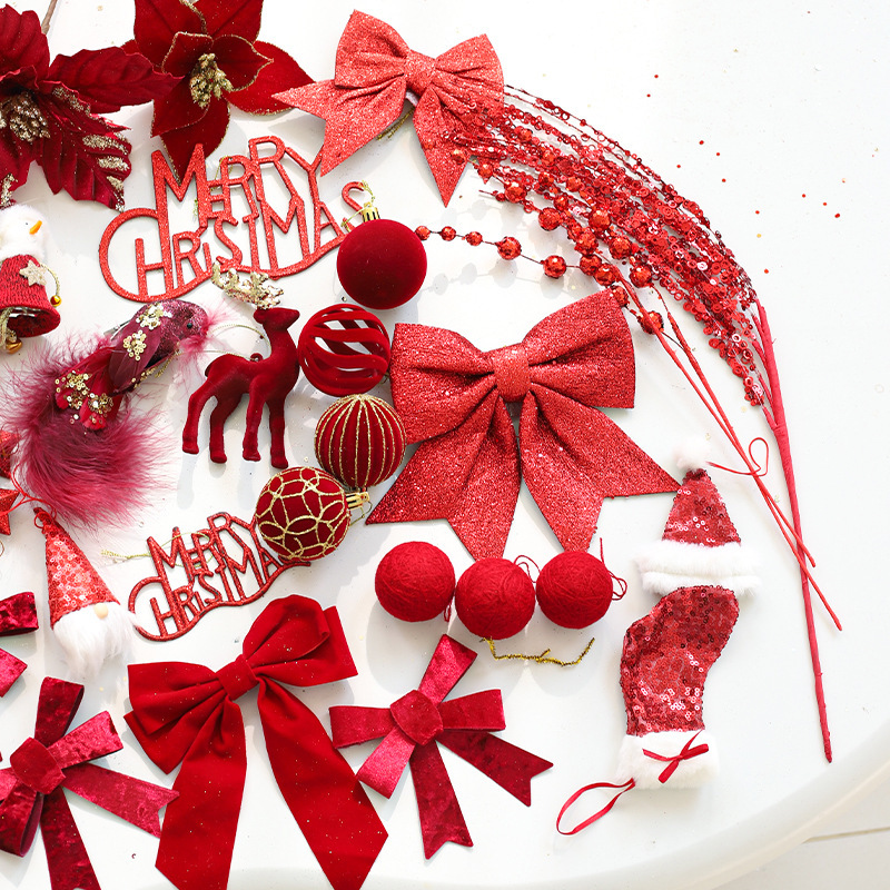 クリスマスの装飾品の赤いシリーズのセットのクリスマスツリーの装飾のペンダントの蝶結びのクリスマスのボールの花束の材料の卸売り|undefined