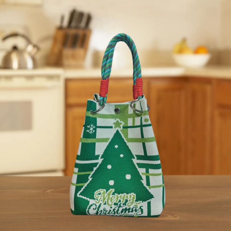 Christmas Character Knit Braided Ring Handle Tote Bag 4