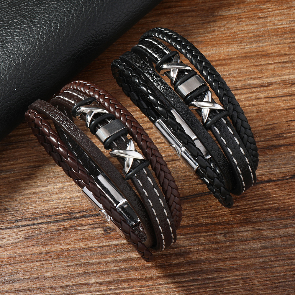 22g Weight Bangle Classification Leather Chain Material 1 Piece Quantity Daily Occasion 304 Stainless Steel, Pu Leather Material Solid Color Pattern All Seasons Season Men's Gender Classic Style Style Classic Style Solid Color 304 Stainless Steel Pu Leather Men's Bangle Men Cord & Leather Bracelets 无