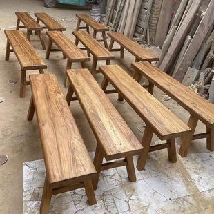 Old Elm Wood Bench Solid Wood Stool Home Retro Guesthouse Low Stool Dining Chair End-Of-Bed Bench Solid Wood Entryway Shoe-Changing Stool