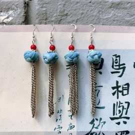 民族风蓝染扎染草木染蓝白染盘扣流苏耳环耳饰文创古镇旅游纪念品