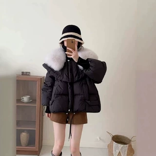 25新款冬季保暖白鸭绒狐狸毛大毛领披肩款宽松先手中款女羽绒服