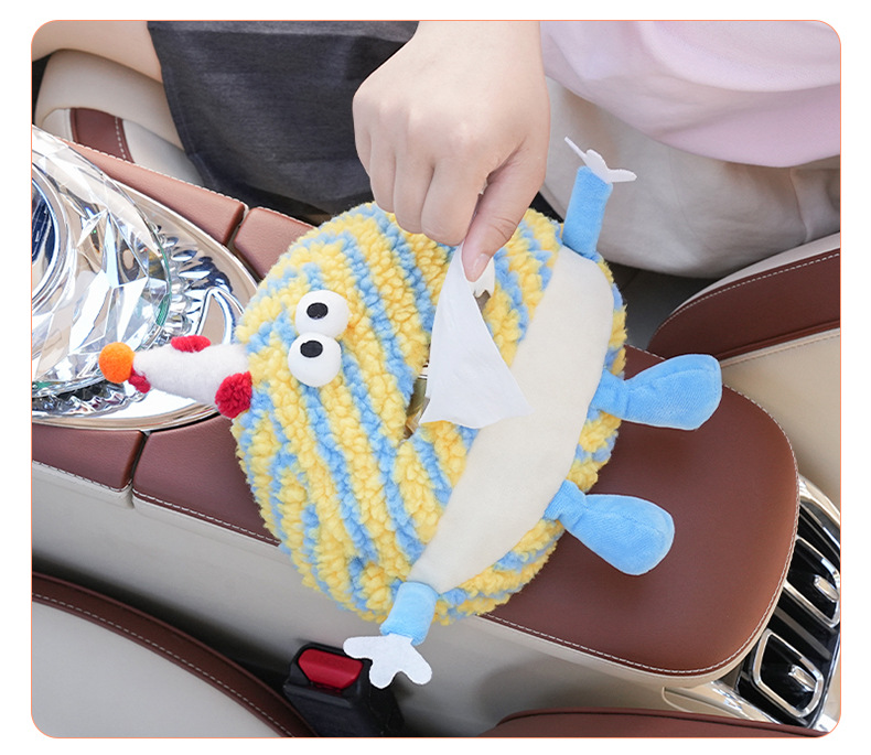Little Monster Car Tissue Box Cute Plush Car Seat Back Tissue Box High-End Cartoon Car Tissue Hanging Bag