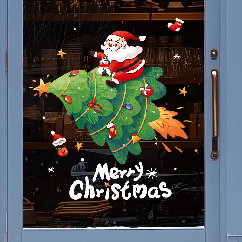 圣诞节装饰氛围场景布置圣诞树老人耶诞静电窗花窗户门窗玻璃贴纸