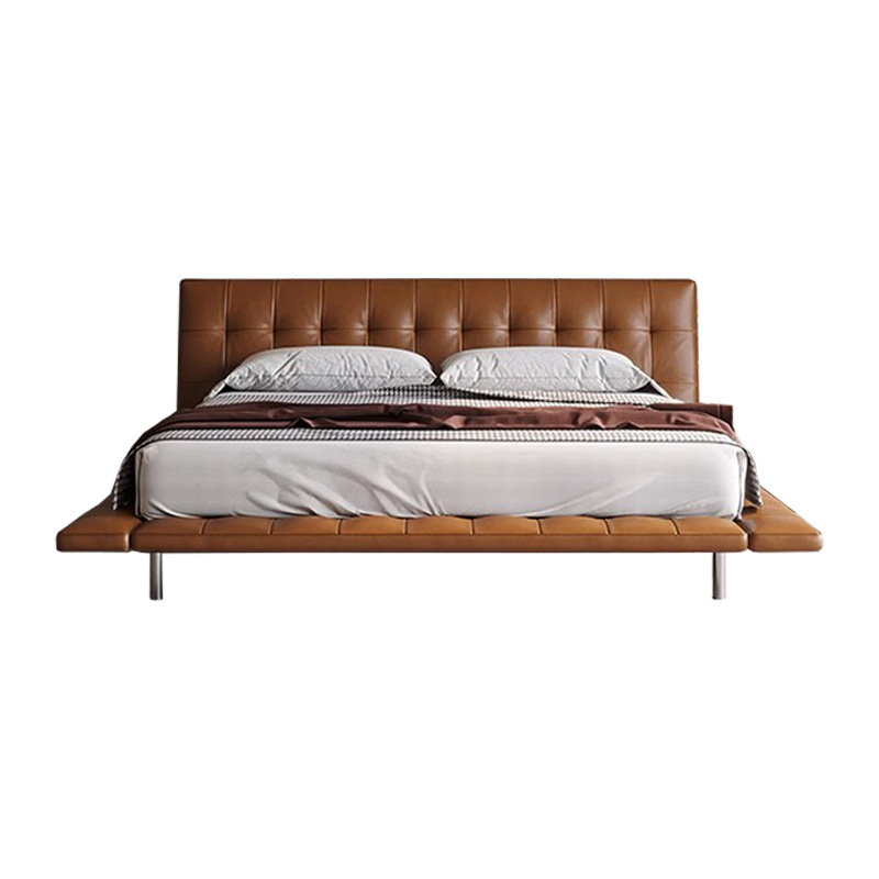 Cama de cuero minimalista italiana Villa de diseño 2 * 2m cama principal cama doble negra