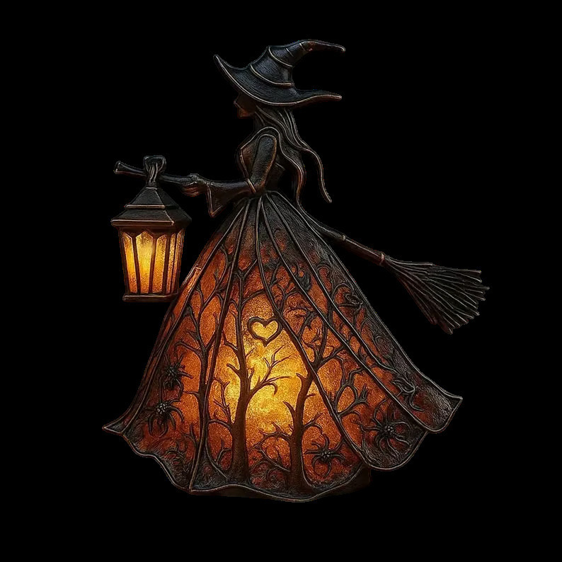 新品Halloween Witch Lamp万圣节女巫灯树脂工艺品摆件家居装饰品|undefined