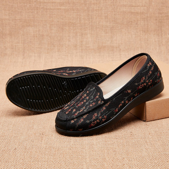 Spring New Middle-aged and Elderly Women's Shoes Old Beijing Cloth Shoes Flat Mother Shoes Lightweight Soft Sole Old Woman Shoes Milk Shoes