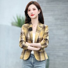 205秋冬新款小个子短款小西装外套女休闲格子小西服上衣外穿女装