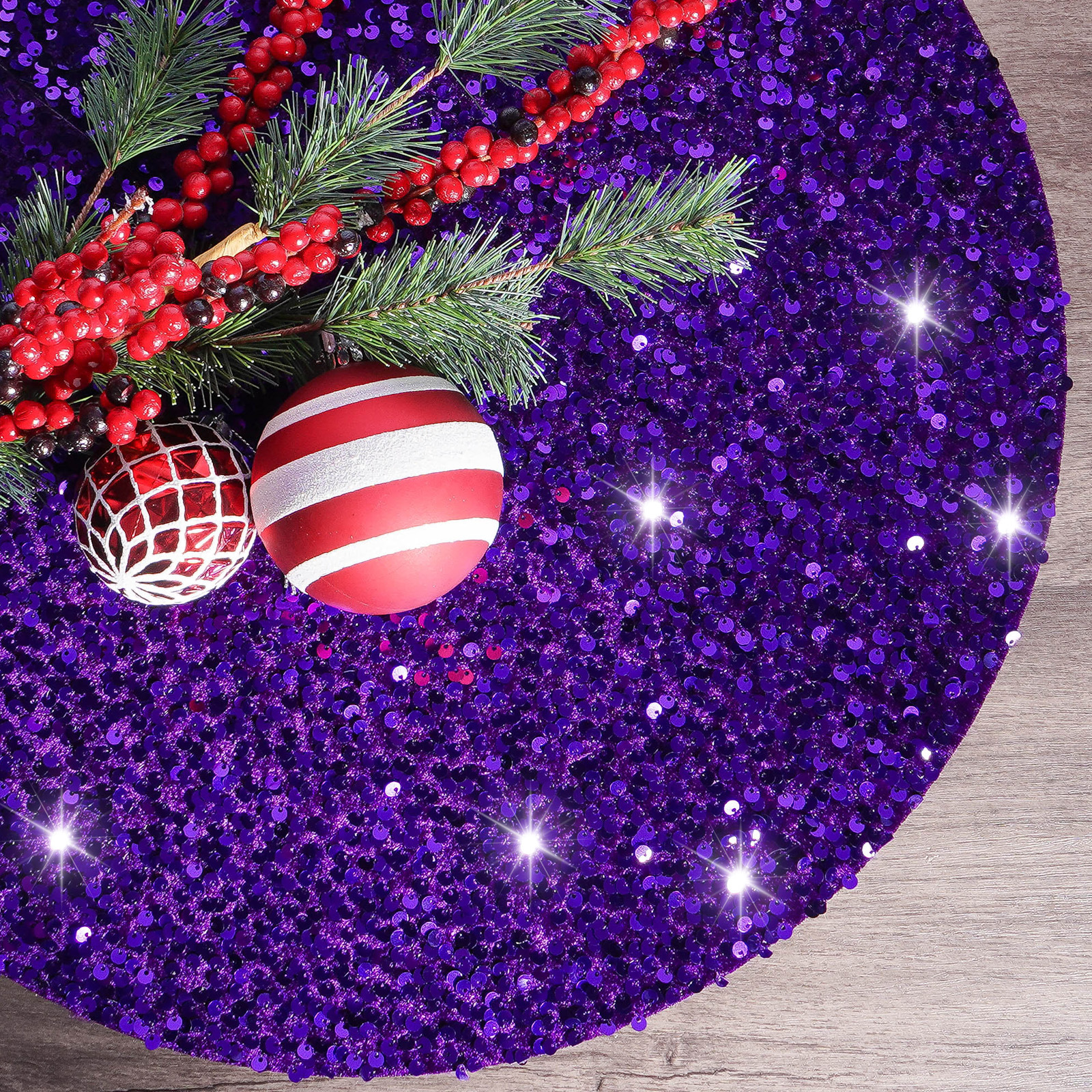 Navidad transfronteriza de alta calidad brillante falda de árbol delantal creativo púrpura accesorios de árbol de Navidad decoraciones navideñas