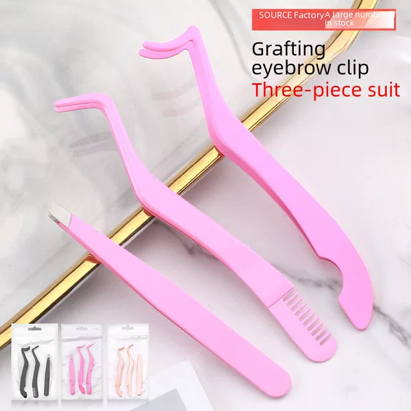 Cross-Border Grafted Eyelashes Stainless Steel with Comb Haima Seven-Shaped Oblique Mouth Auxiliary Eyebrow Clip False Eyelash Tool Eyelash Curler