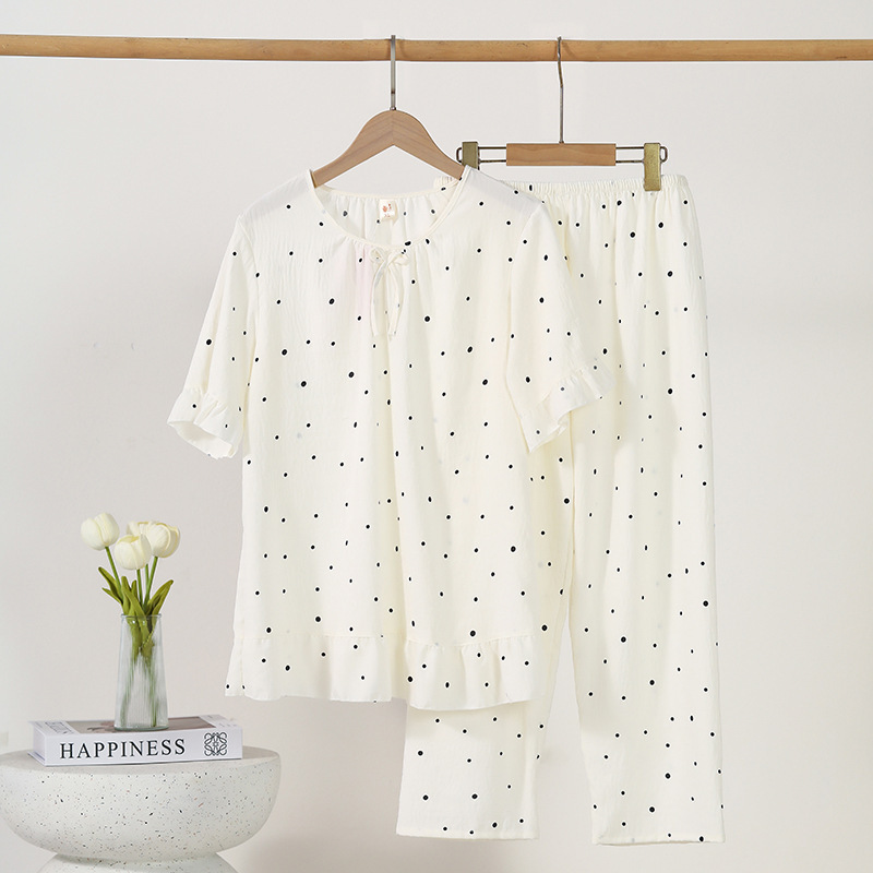 Cloud Cotton Short-sleeved Trousers suit Home Clothes Bow Summer Spring and Autumn Women's Thin Pajamas Pure Cotton Floral