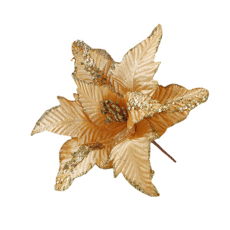 Navidad nueva flor de Navidad rojo flocado tela simulación brillo árbol de Navidad decoraciones Comercio exterior misma flor de Navidad