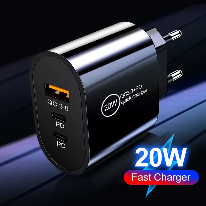 [Новый USB+2PD Type-C зарядный адаптер для телефонов, многопортовый, для поездок, американская/европейская вилка]