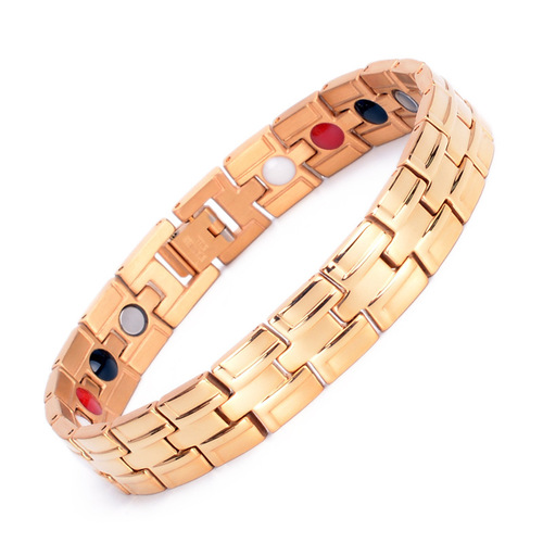 Dongguan Tengda Stainless Steel Bracelet Factory - Titanium Steel Mixed Gold Four-in-One Double Row Magnet Bracelet - Titanium Magnet Germanium Unisex Bracelet