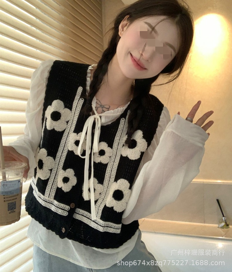 Retro short spring summer knitted vest