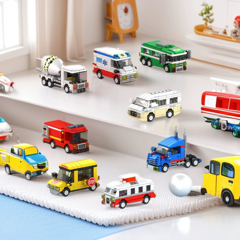 Lego, constructor, toy, racing car, small particles, fire truck