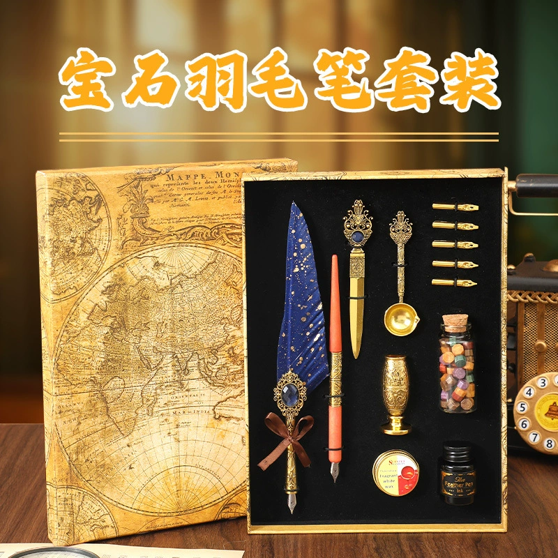Writing brush, set, pen, with gem