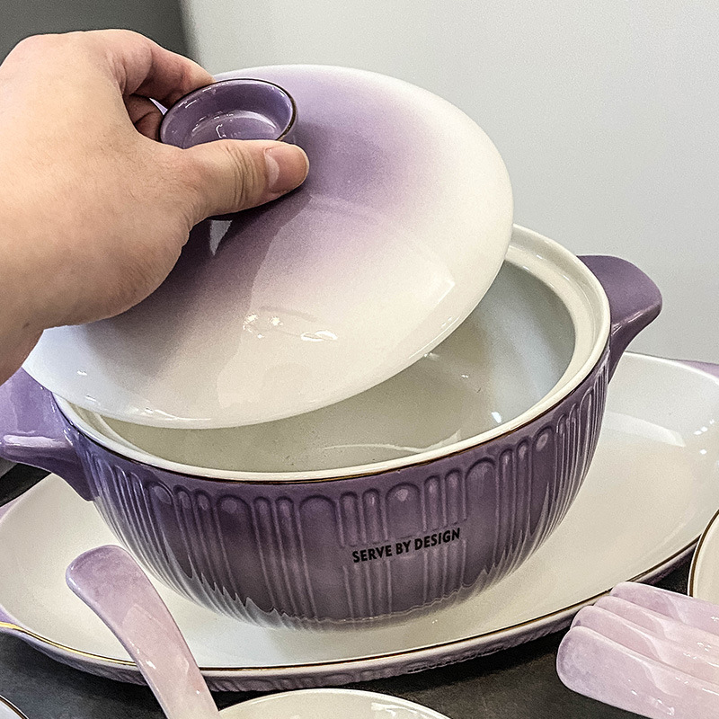 軽くて豪華でシンプルな陶磁器の碗の皿のセットの家庭用の喬迁の喜新居の高級感の食器の碗のスプーンの食事の碗|undefined