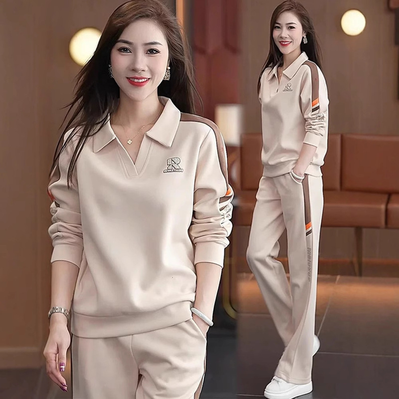 时尚妈妈装2025秋装新款翻领卫衣套装女显瘦遮肉休闲运动服两件套|undefined