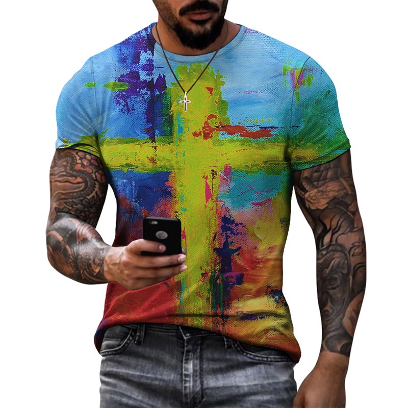Moda de verano europea y americana, top de moda delgado de cuello redondo para hombres, camiseta juvenil, soporte, pedido de una pieza de cabello