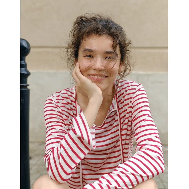 Red and White Striped Reversible Lace-Up Knit Long-Sleeve Base Shirt Casual Slim-Fit Short-Sleeve T-Shirt for Summer Red and White Striped Reversible Lace-Up Knit Long-Sleeve Base Shirt Casual Slim-Fit Short-Sleeve T-Shirt for Summer
