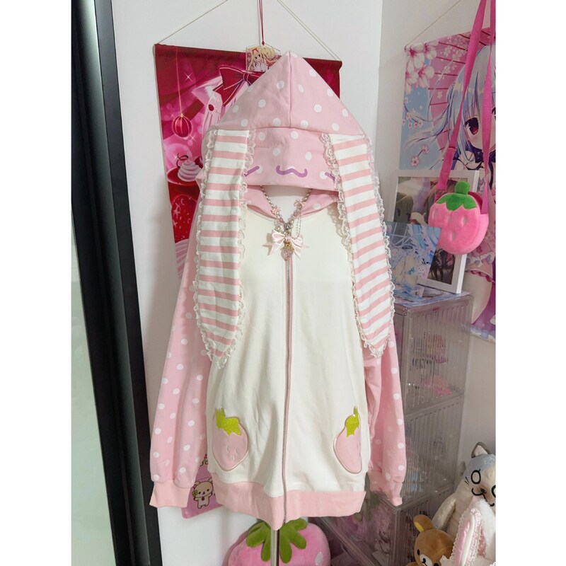 Cute Rabbit Lace-Trimmed Ear Sweatshirt for Women, Spring and Autumn Design, Niche Sweet Japanese-Style Girly Jacket Cute Rabbit Lace-Trimmed Ear Sweatshirt for Women, Spring and Autumn Design, Niche Sweet Japanese-Style Girly Jacket