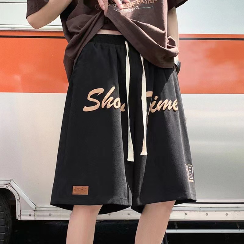 Pantalones cortos deportivos con estampado de espuma para hombres, estilo fino de verano, retro americano, calle alta, marca de moda, pantalones casuales sueltos de cinco puntos 5