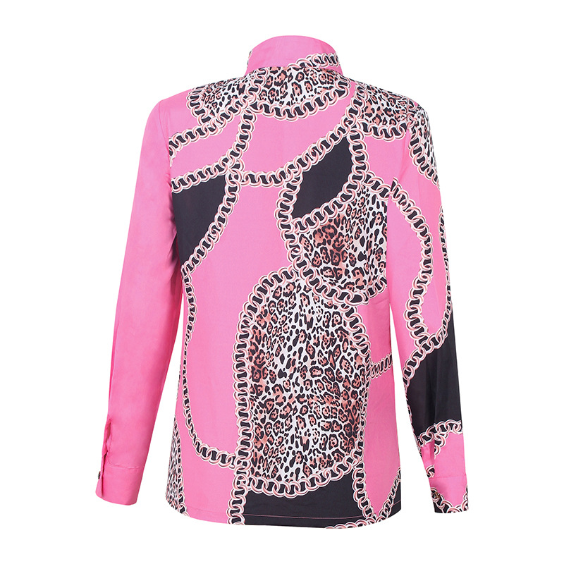 Chain And Leopard Print Long Sleeve Wholesale Women Shirts
