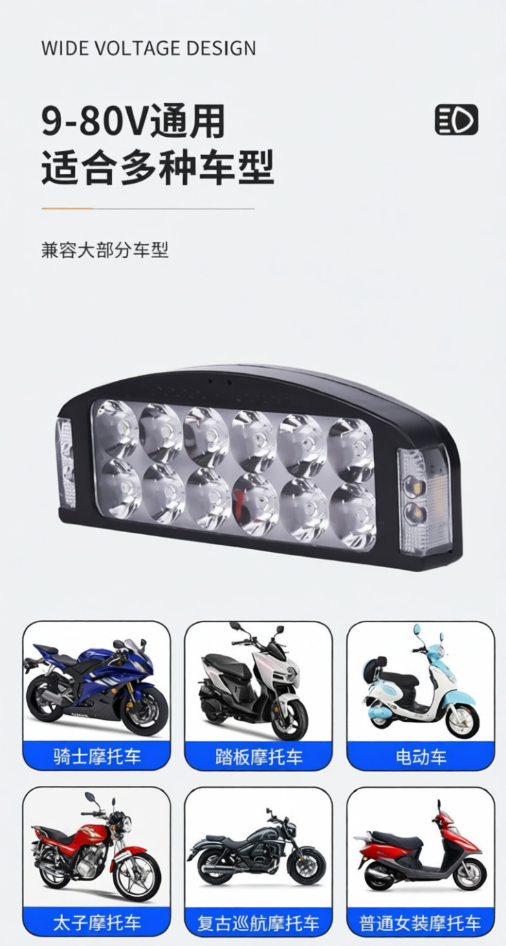 Car LED Spotlight 12V-80V Electric Vehicle Light Truck Reverse Light Tricycle Universal Waterproof Motorcycle Headlight