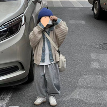 男童2025帅气高档针织毛衣开衫拼接牛仔外套美拉德春秋款宽松潮款