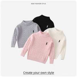 韩版女童针织衫时尚儿童秋冬毛衣新款亲肤套头卡通刺绣麻花打底衫