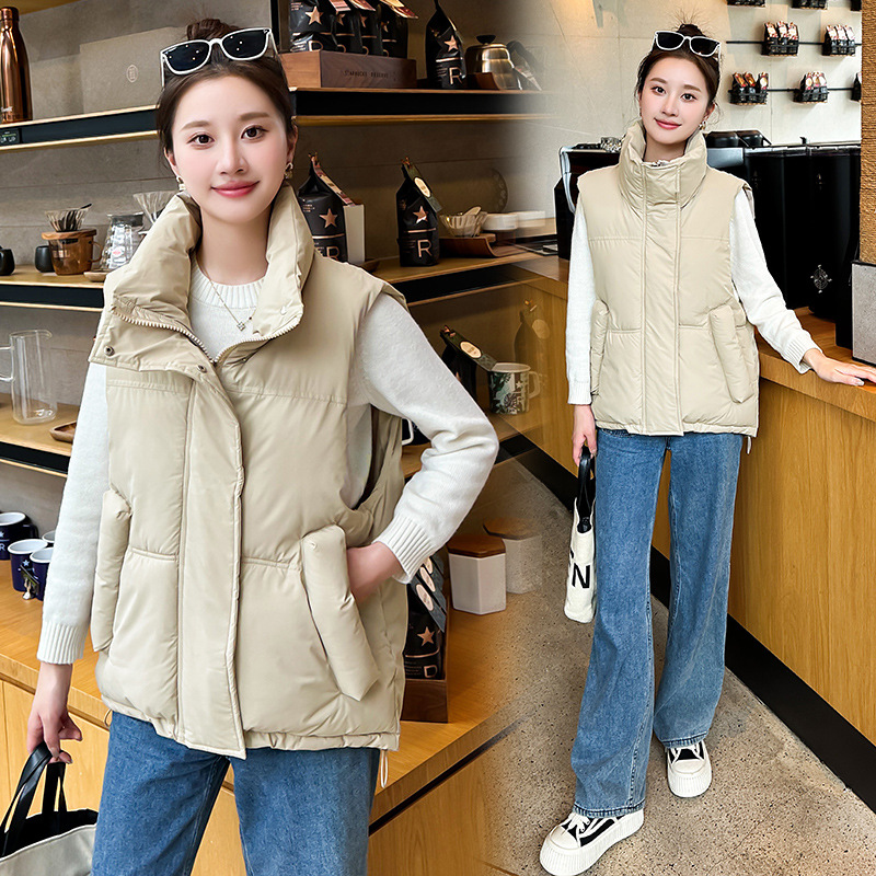 2024 otoño y invierno nuevo chaleco de algodón de plumón corto para mujeres collar grueso chaleco de hombro de camisa casual universal abrazadera image 3