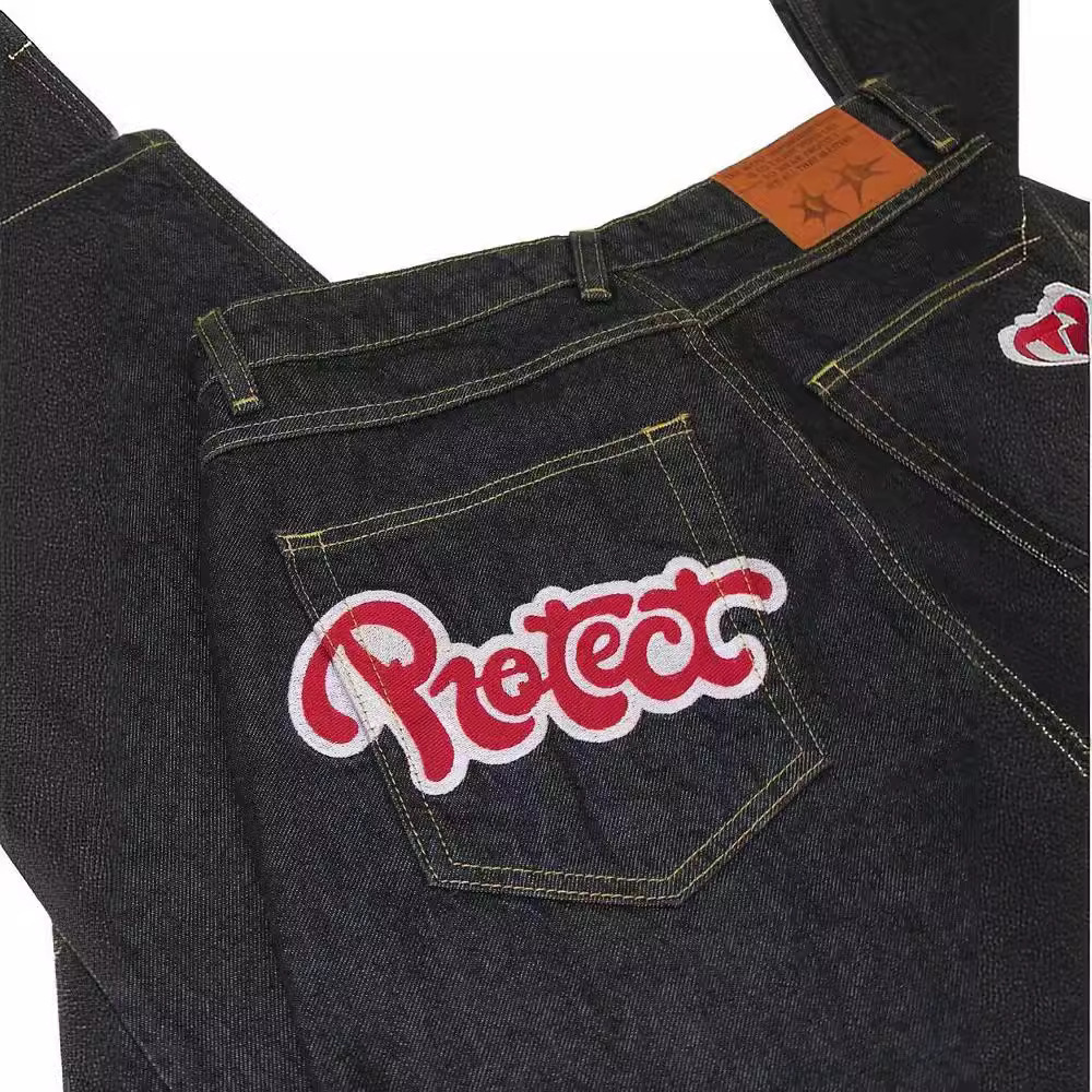 American Summer Hip-Hop Trendy Men's Jeans Street Casual Straight Pants Printed Jeans Black Pants Pink Cotton