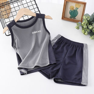 Children's Short-sleeved Sports Suit Spring and Summer Thin Basketball Suit Boys and Girls Quick-drying Mesh Vest Shorts Two-piece Set
